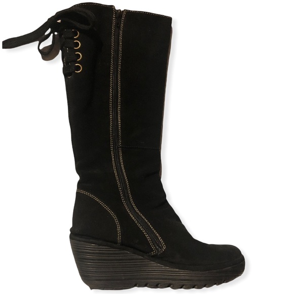 FLY London Yust Tall Oil Suede Leather Wedge Boots - Picture 10 of 10